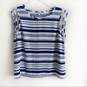 Charming Charlie Sleeveless Blouse White Blue Lrg